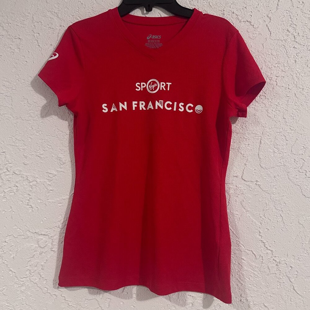 ASICS Virgin Sport San Francisco Marathon XS Running Shirt Red Twin Peaks Mile